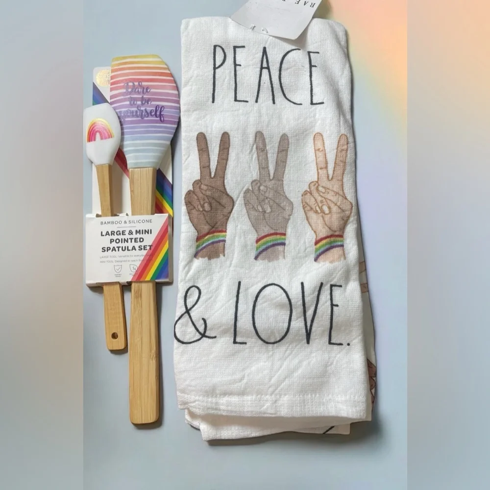 Rainbow Pride Rae Dunn Kitchen Towels & Silicone Spatulas 4 Pieces NEW